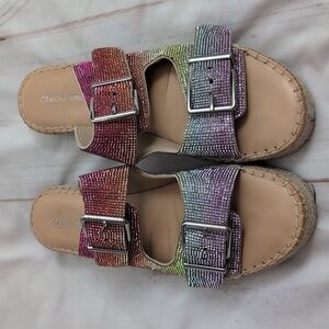 Gianni Bini Rainbow Studded Jeweled Two Strap Buckle Sandals Size 10 Summer